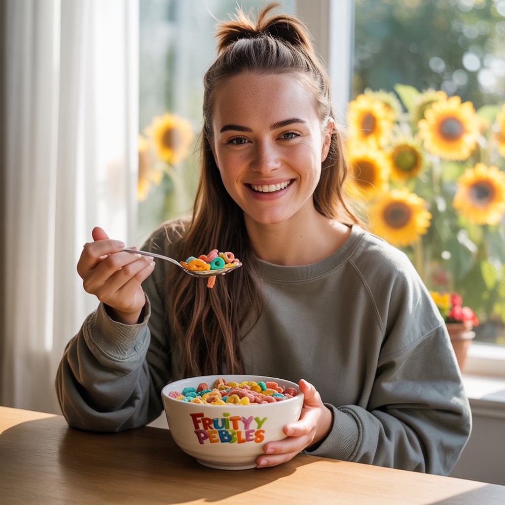 woman eating cereal