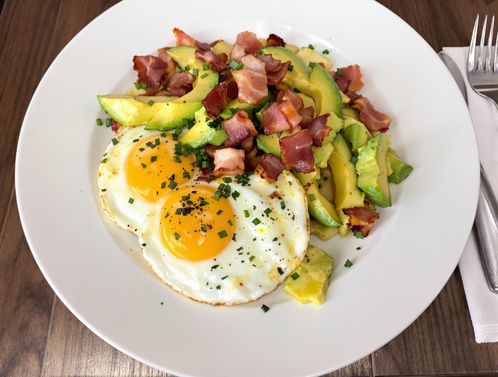 Eggs with avocado and bacon